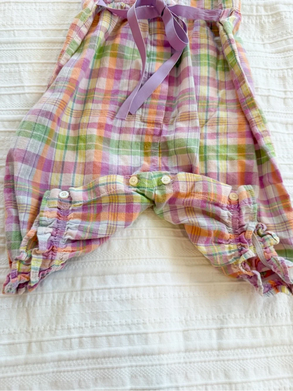 Vintage Ralph Lauren 100% Cotton Baby Girl Plaid Romper Peter Pan Collar Bubble